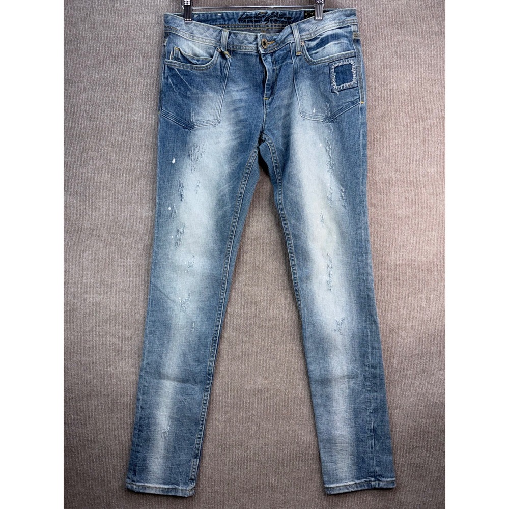 Limited Edition For Express By Rerock Skinny Jeans Distressed Patch Detail Sz 12